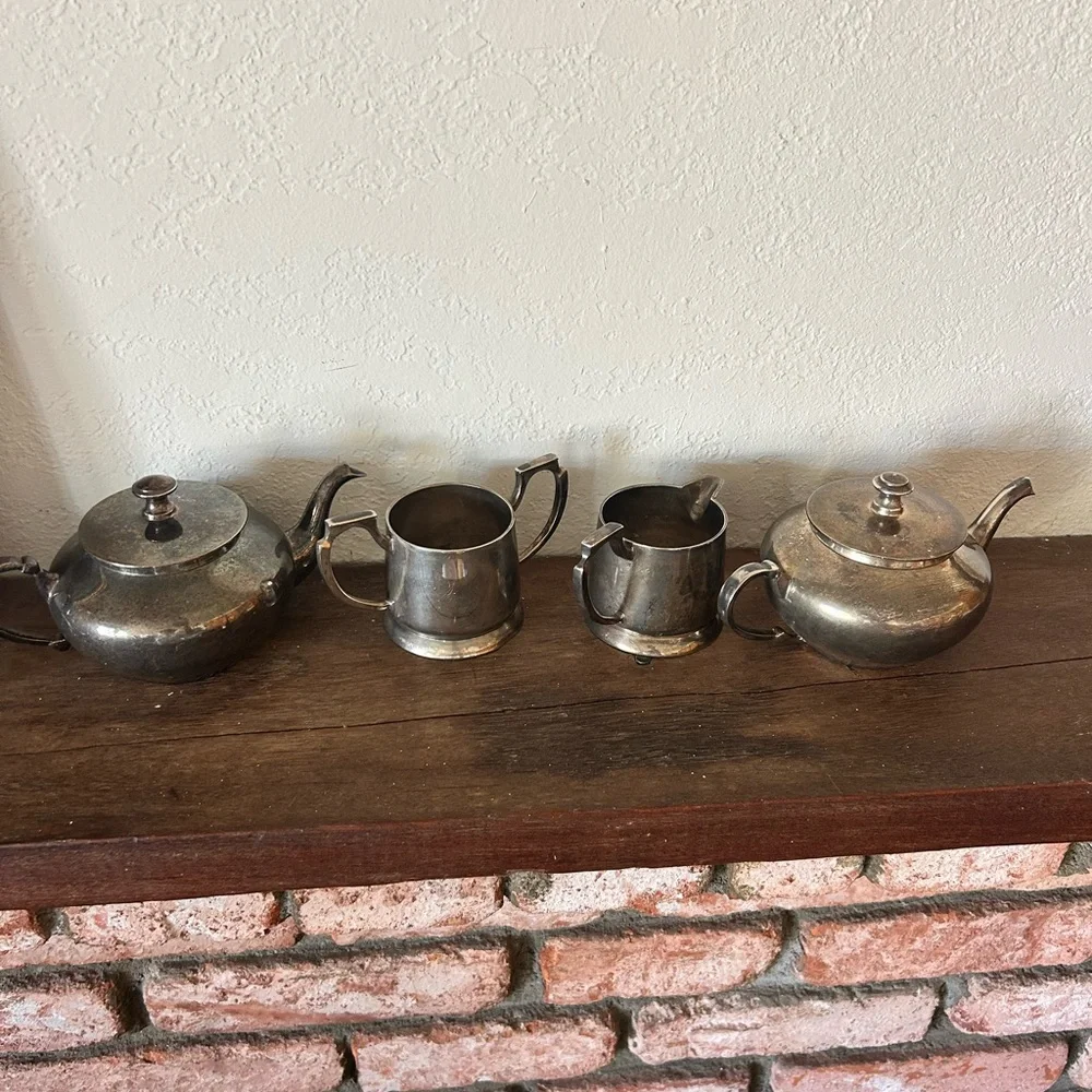 Vintage 4pc Silver Plated Tea Set Made in India Natural Patina